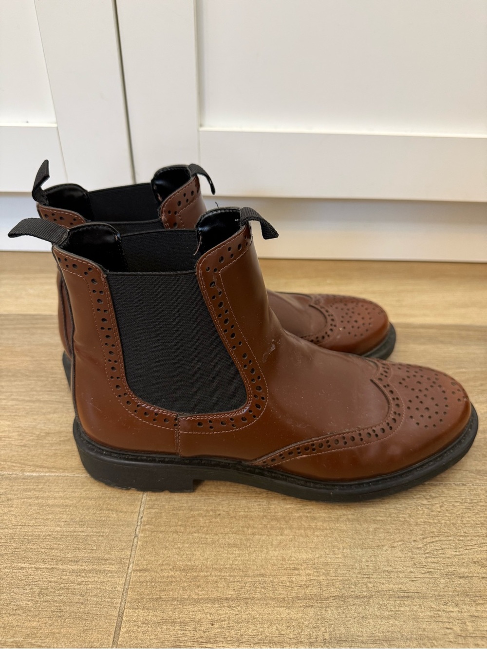 Zara Brown Chelsea Ankle Boots with Black Elastic Panels